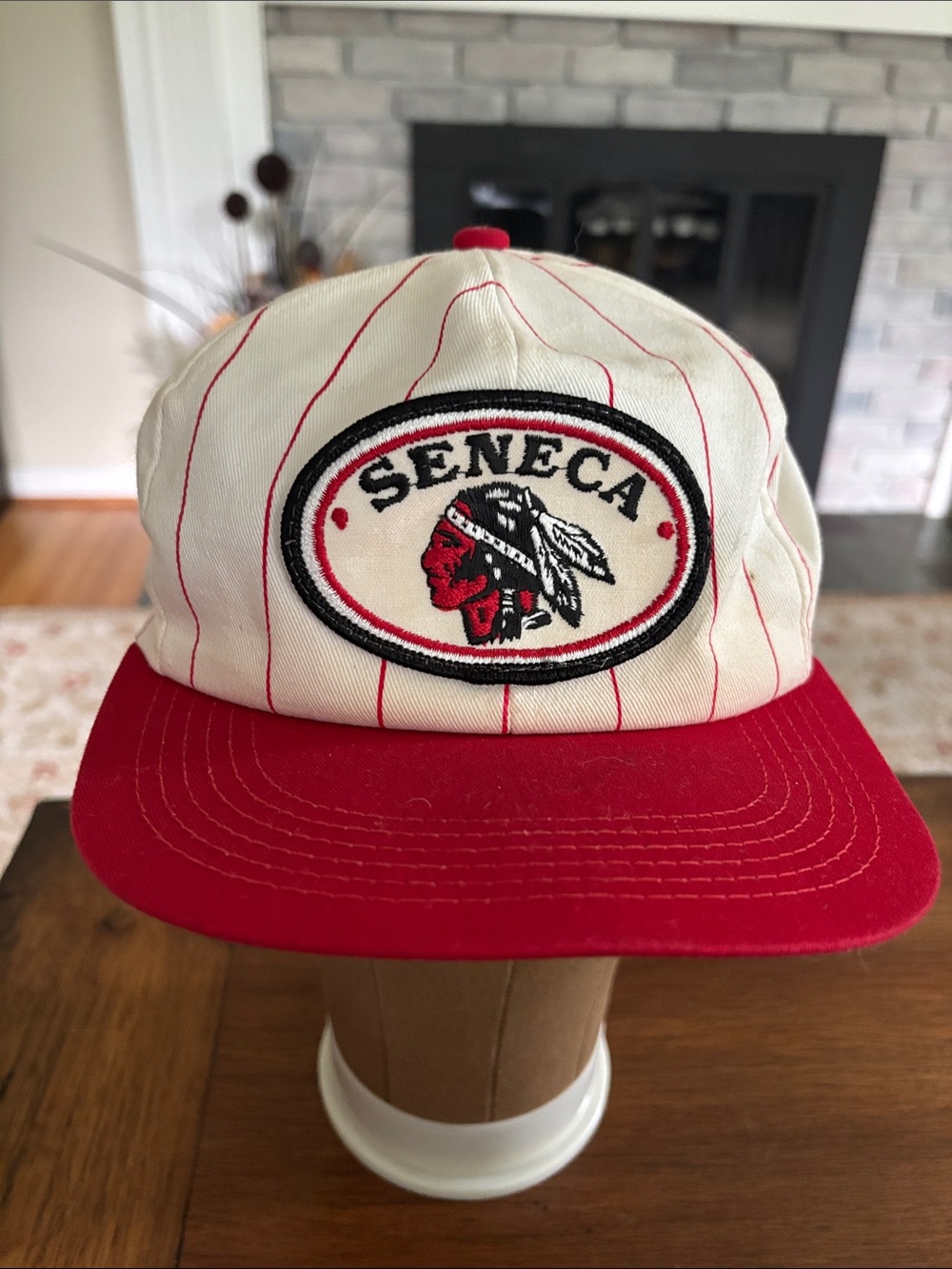 Vintage Seneca Red & Cream striped Logo Cap -